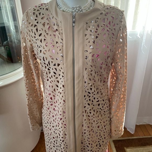 Guillaume Chic Beige Laser-Cut Zip Up Jacket Sz S - Picture 8 of 11